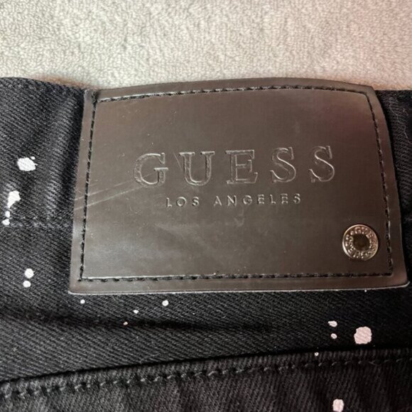 Guess Paint Splatter Black Tapered Slim Denim Jeans - Picture 4 of 12